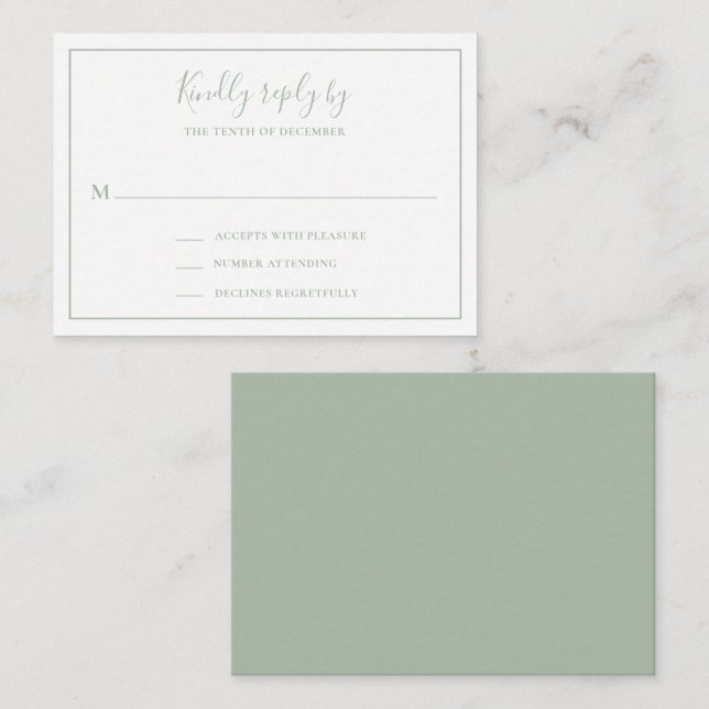 Traditional Sage Green Mini Wedding RSVP Card (Front/Back)