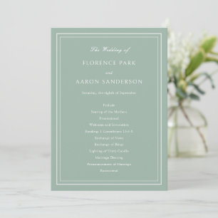 Traditional Sage Green Timeless Wedding Programme