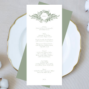 traditional sage green wreath monogram Wedding Menu