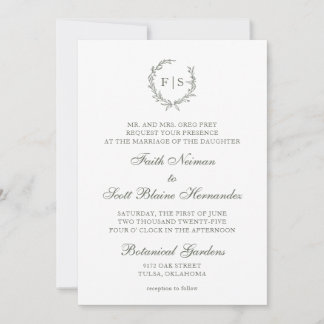 Traditional Sage Green Wreath Wedding Invitation