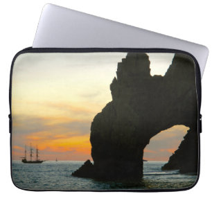 Traditional Sailboat At Sunset,Cabo Rock Arches Laptop Sleeve