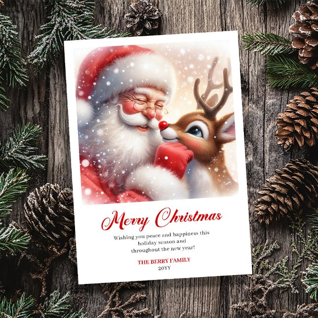 Traditional Santa And Rudolph Holiday Greeting  Card (Traditional Santa And Rudolph Holiday Greeting Card)