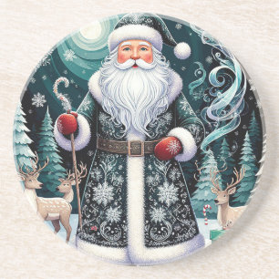 Traditional Santa Claus in Festive Winter Scene Coaster