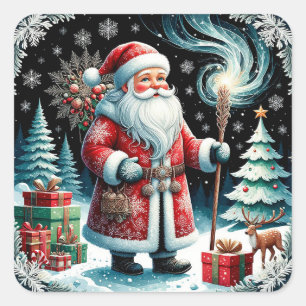 Traditional Santa Claus in Festive Winter Scene Square Sticker