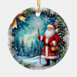 Traditional Santa Claus in Winter Wonderland Ceramic Tree Decoration