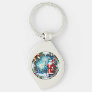 Traditional Santa Claus in Winter Wonderland Key Ring