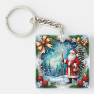 Traditional Santa Claus in Winter Wonderland Key Ring