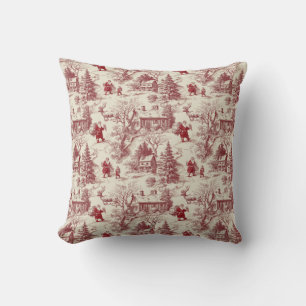 Traditional Santa Claus Red on Cream Toile De Jouy Cushion