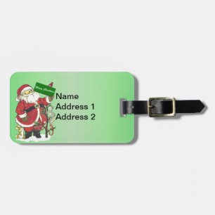 Traditional Santa Holding Sign Tree Cute Animals Luggage Tag