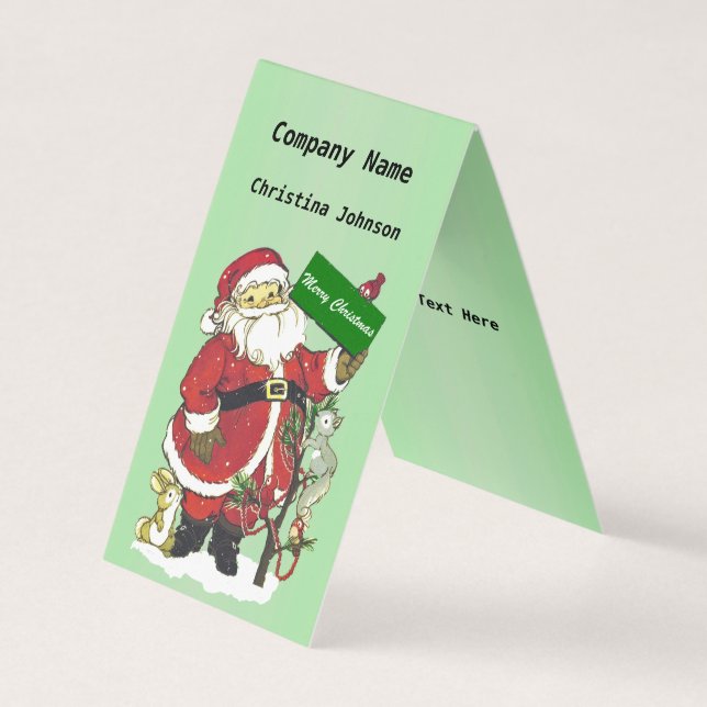 Traditional Santa in Snow Little Tree With Animals Business Card (Front)