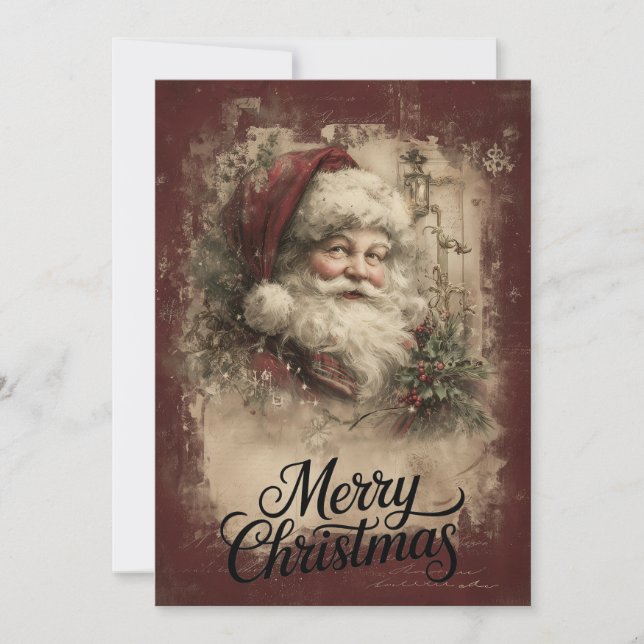 Traditional Santa & Lantern Glow  Holiday Card (Front)