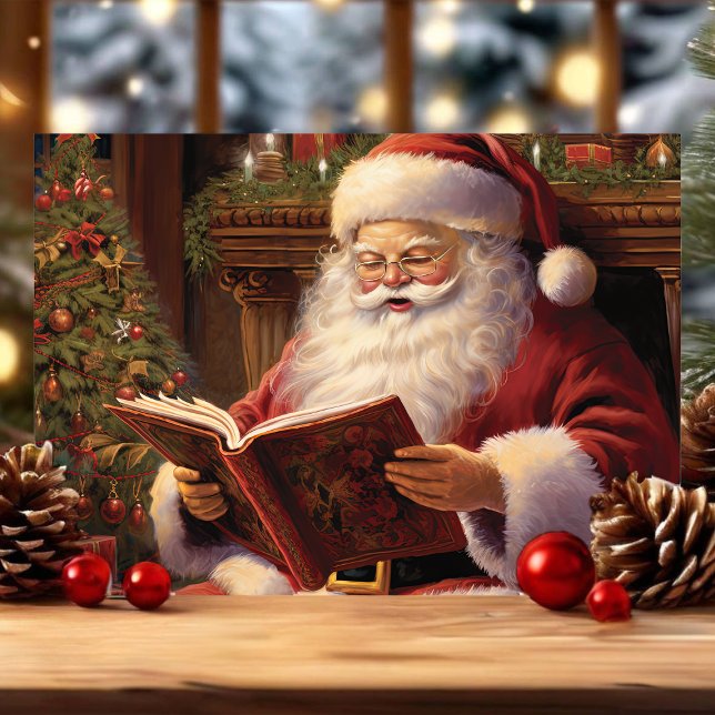 Traditional Santa Reading A Book Christmas Holiday Card (Creator Uploaded)
