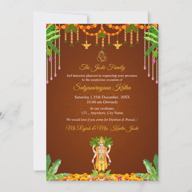 Traditional Satyanarayana Katha Pooja Invitation  (Front)