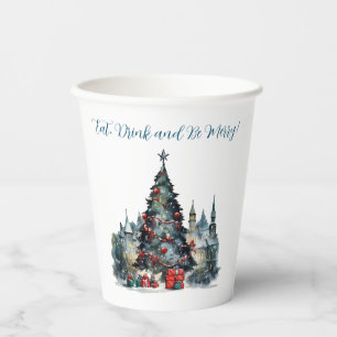 Traditional Scene Eat Drink Be Merry Christmas Paper Cups