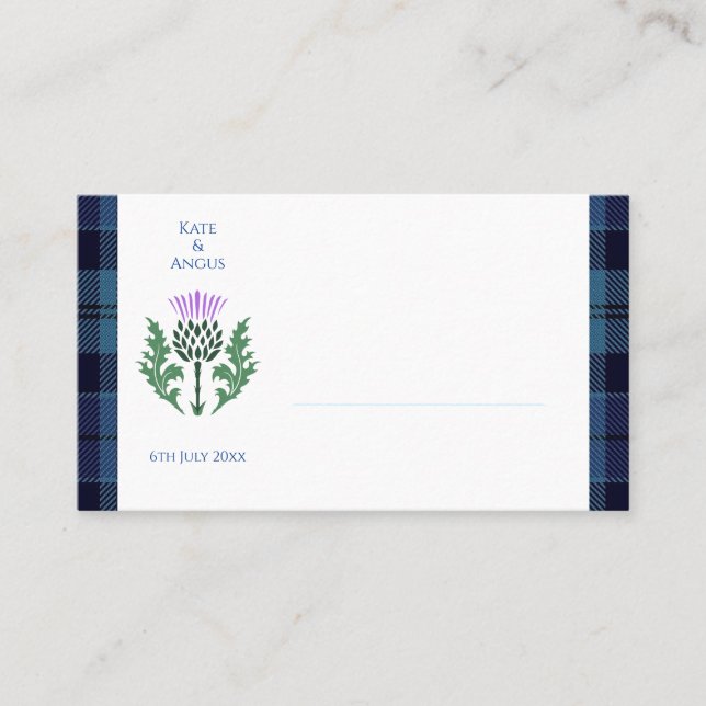 Traditional Scottish Tartan and Scotland Thistle Place Card (Front)