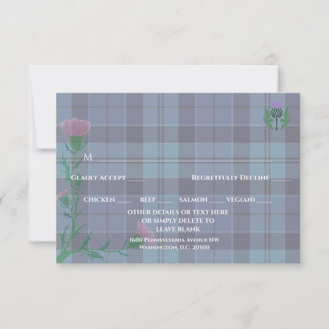 Traditional Scottish Tartan and Scotland Thistle RSVP Card (Front)