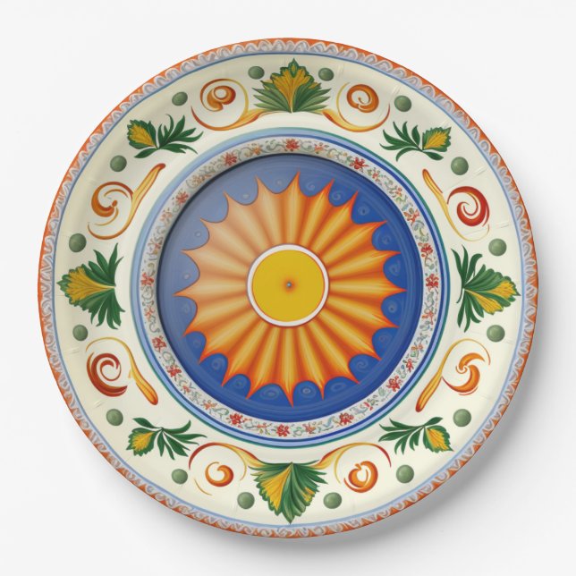 Traditional Sicilian Italian Ceramic Design Paper Plate (Front)