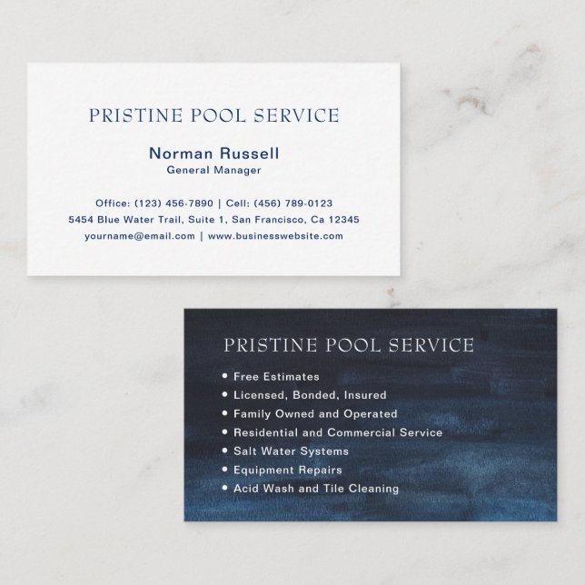 Traditional Simple Professional Navy Blue Business Card (Front/Back)