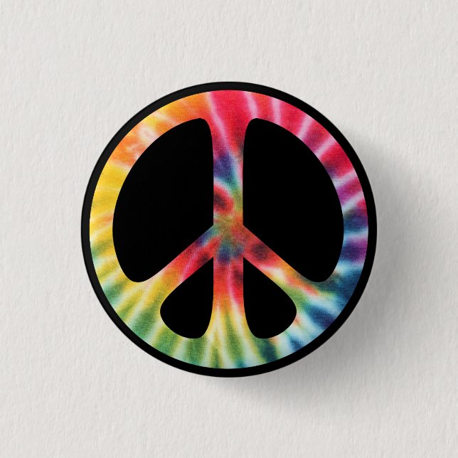 Traditional Sixties Peace Symbol with Tie-Dye 3 Cm Round Badge (Front)