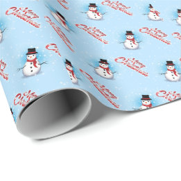Traditional Snowman Christmas on LIGHT BLUE Wrapping Paper