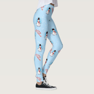 Traditional Snowman with Merry Christmas on BLUE Leggings