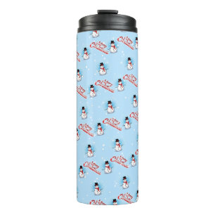 Traditional Snowman withT Merry Christmas on BLUE Thermal Tumbler