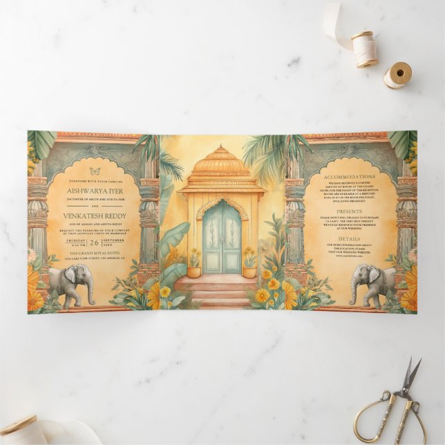Traditional South Indian All in One Wedding Tri-Fold Invitation (Inside)