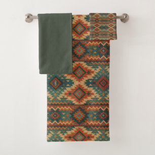 Traditional Southwestern rustic teal & brown Bath Towel Set