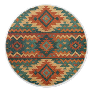 Traditional Southwestern rustic teal & brown  Ceramic Knob
