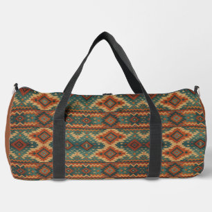 Traditional Southwestern rustic teal & brown Duffle Bag