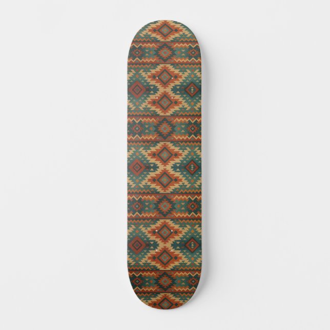 Traditional Southwestern rustic teal & brown  Skateboard (Front)