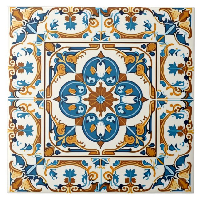 Traditional Spanish Mediterranean Decorative Tile (Front)