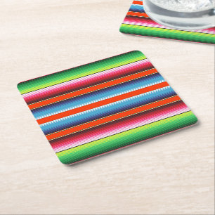 Traditional Spanish Serape Fiesta Mexican Blanket Square Paper Coaster