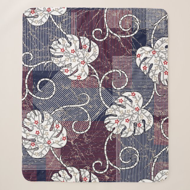 traditional stripes and leaves pattern sherpa blanket (Front)