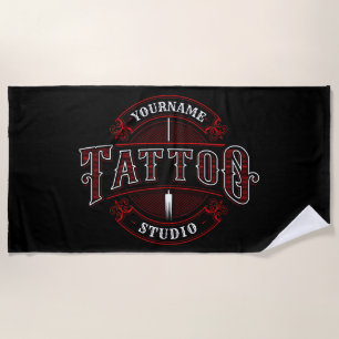 Traditional Style ADD NAME Tattoo Studio Shop Beach Towel