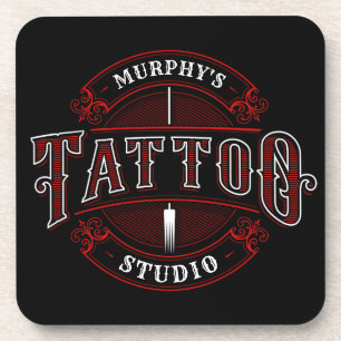 Traditional Style ADD NAME Tattoo Studio Shop Coaster