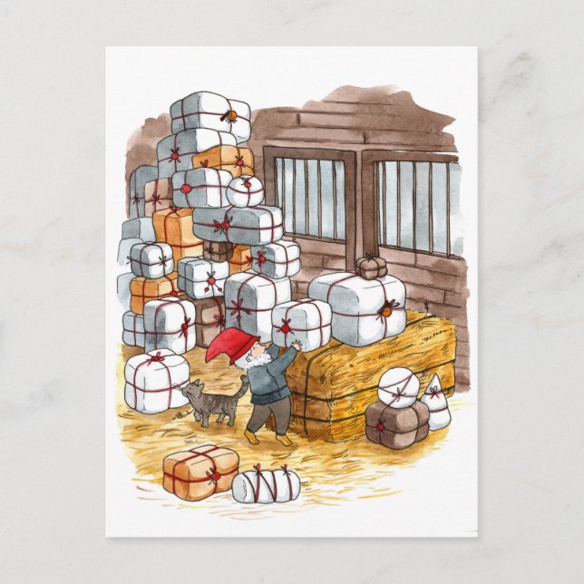 Traditional Swedish Tomten Christmas Watercolor Holiday Postcard (Front)