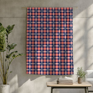 Traditional Tartan Blanket in Coral and Navy Tones
