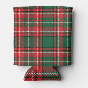 Traditional tartan: red-green plaid pattern. can cooler