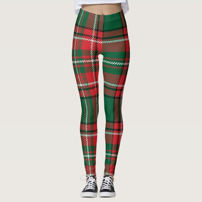 Traditional tartan: red-green plaid pattern. leggings (Front)