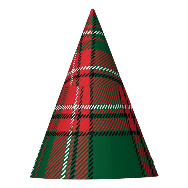 Traditional tartan: red-green plaid pattern. party hat (Front)