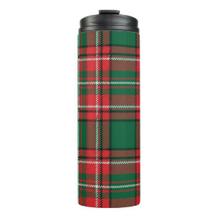 Traditional tartan: red-green plaid pattern. thermal tumbler
