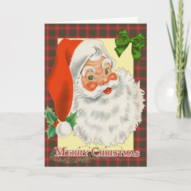 Traditional Tartan Santa Christmas Card (Front)