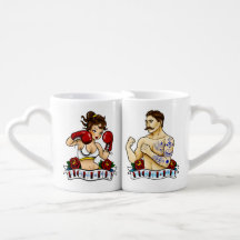 Traditional Tattoo Fight Me Couples Coffee Mugs