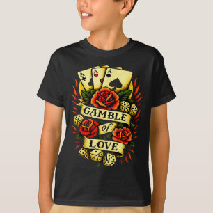 Traditional Tattoo Retro Tattoo Roses Dice Cards V T-Shirt