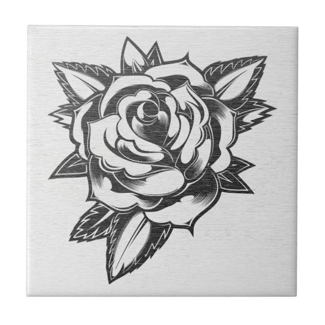 Traditional Tattoo Rose - Vintage Ceramic Tile (Front)