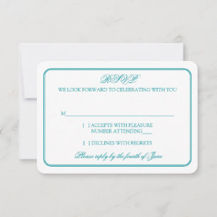 Traditional Teal and White Wedding RSVP Reply Card