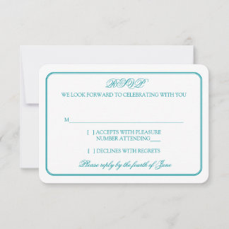 Traditional Teal and White Wedding RSVP Reply Card