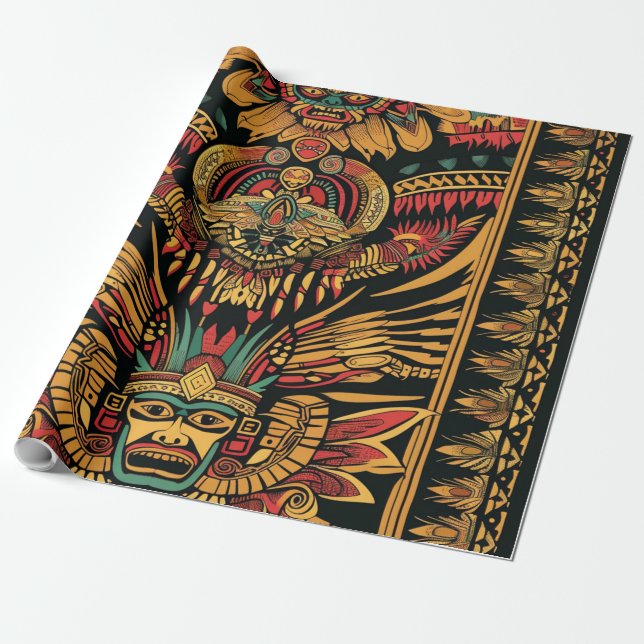 Traditional Teal "Aztec Dream" Wrapping Paper Roll (Unrolled)