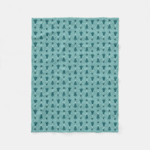 Traditional Teal Green Christmas Trees & Reindeer Fleece Blanket
